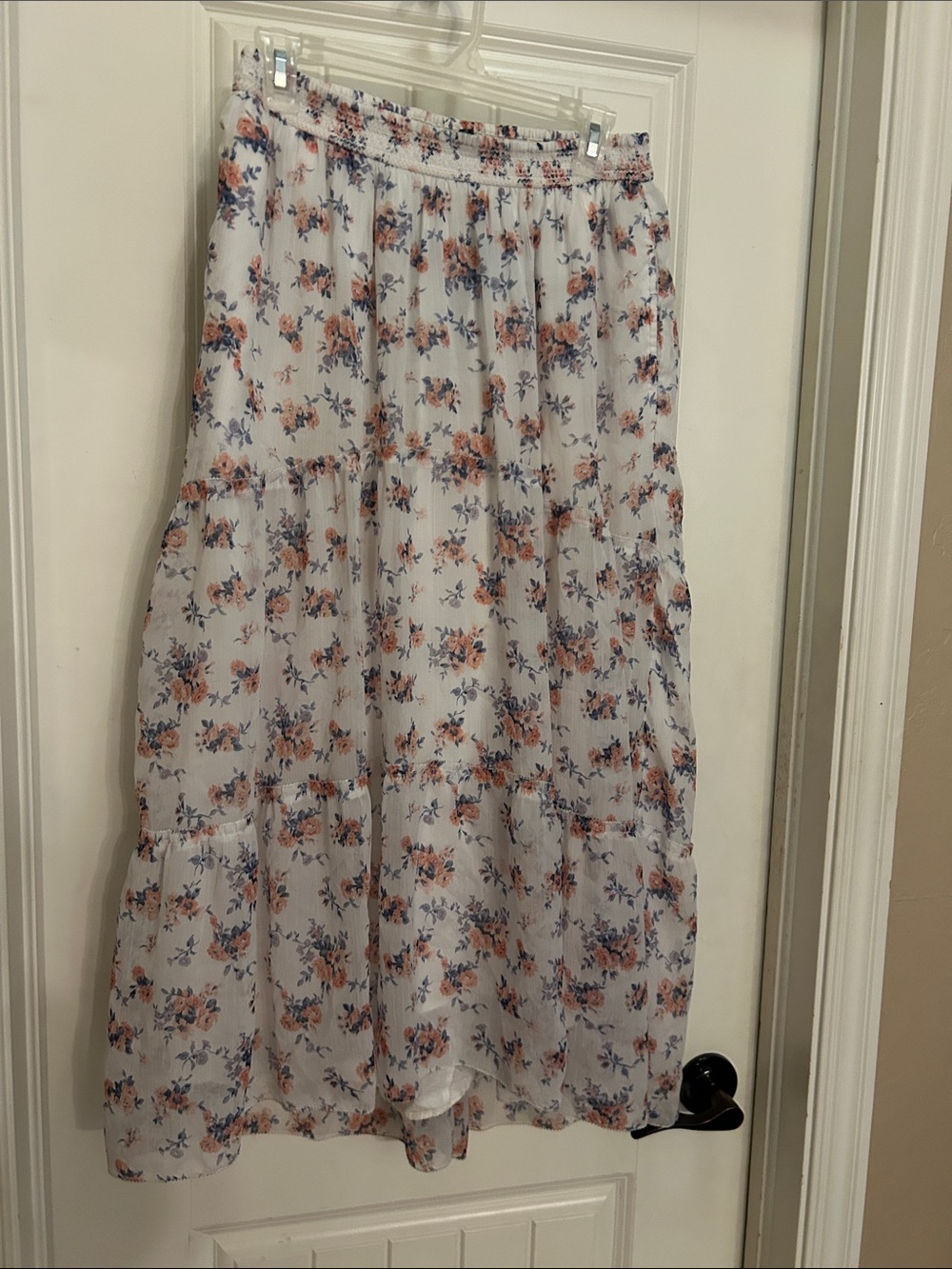 Abercrombie & Fitch White Maxi Skirt with Peach & Blue Floral